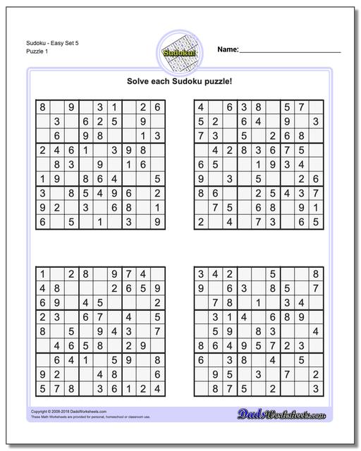 Printable Sudoku PuzzleEasy Set 5