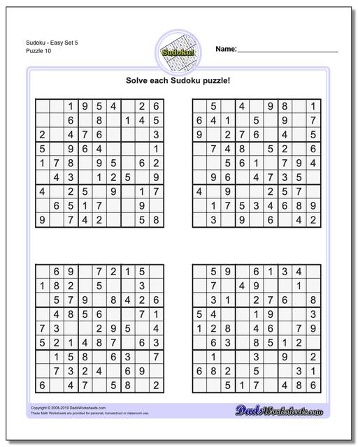 math worksheets sudoku sudoku sudoku easy set 5