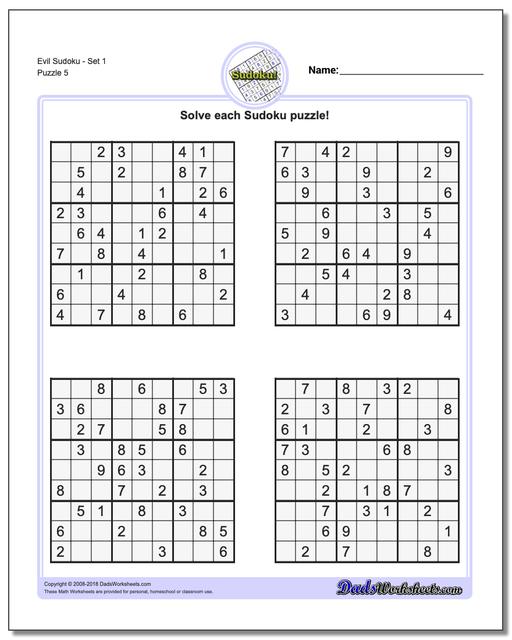 Evil SudokuSet 1 Worksheet