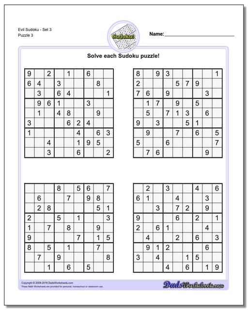 Evil SudokuSet 3 Worksheet
