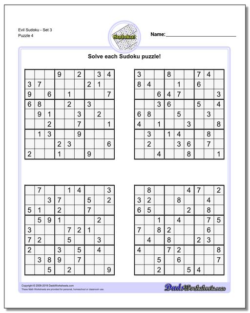 Evil SudokuSet 3 Worksheet