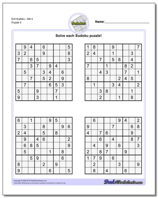 Free Evil Sudoku Printable