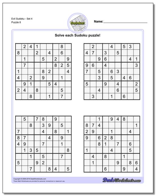 large printable evil sudoku