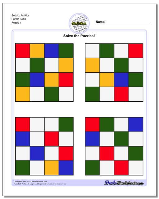 Printable Sudoku Puzzle for Kids Puzzle Set 3