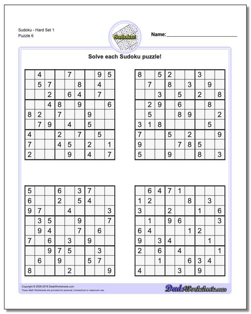 Printable sudoku puzzles printable kids worksheets the 10 hardest 