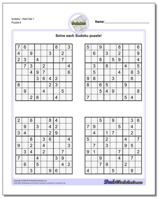 SudokuHard Set 1 Worksheet
