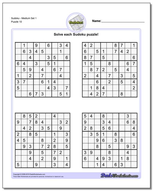 math worksheets sudoku sudoku sudoku medium set 1
