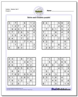 SudokuMedium Set 1 Worksheet