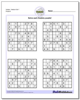 SudokuMedium Set 1 Worksheet