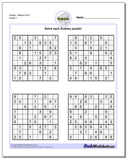 SudokuMedium Set 1 Worksheet