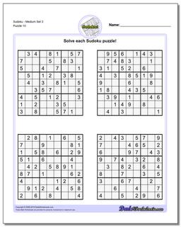 SudokuMedium Set 3 Worksheet