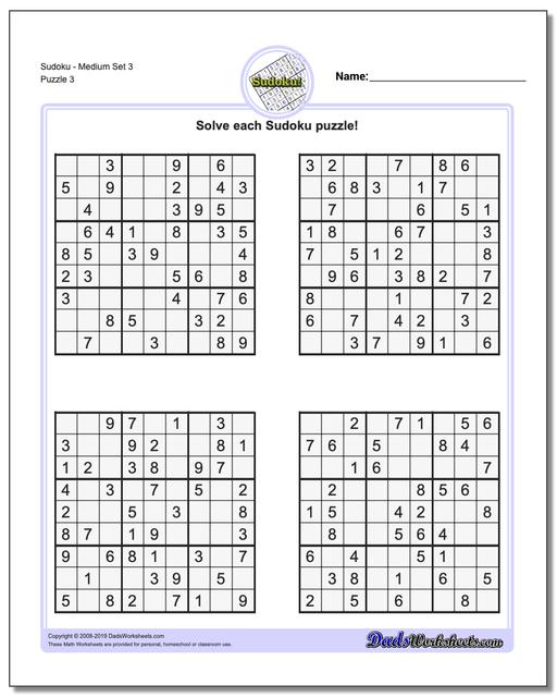 math worksheets sudoku sudoku sudoku medium set 3 third worksheet
