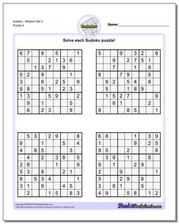 Medium Difficulty Sudoku Puzzles for Kids - Free Printable Worksheets