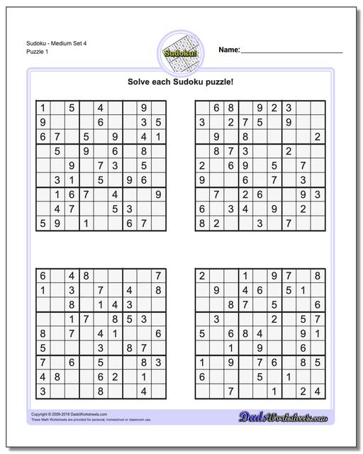 Printable Sudoku Puzzles 4 Per Page