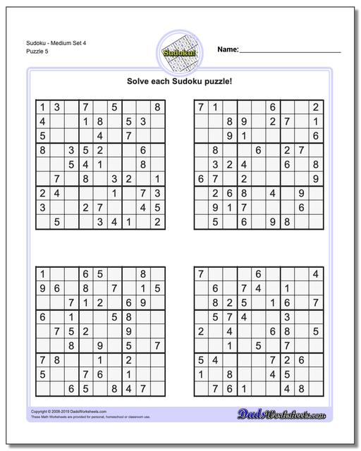 math worksheets sudoku sudoku sudoku medium set 4