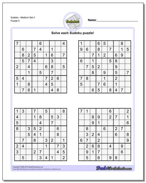 SudokuMedium Set 4 Worksheet