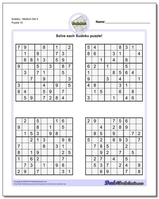 math worksheets sudoku sudoku sudoku medium set 5