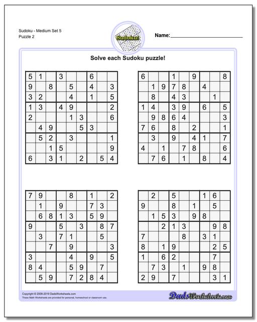 math worksheets sudoku sudoku sudoku medium set 5 second worksheet