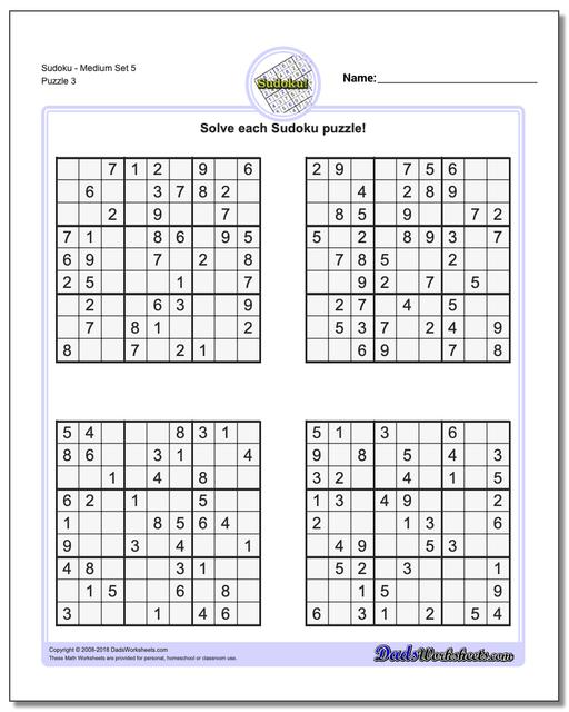 SudokuMedium Set 5 Worksheet