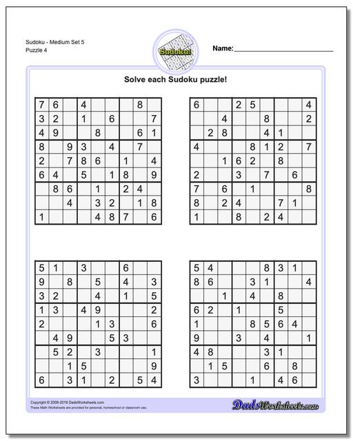 SudokuMedium Set 5 Worksheet