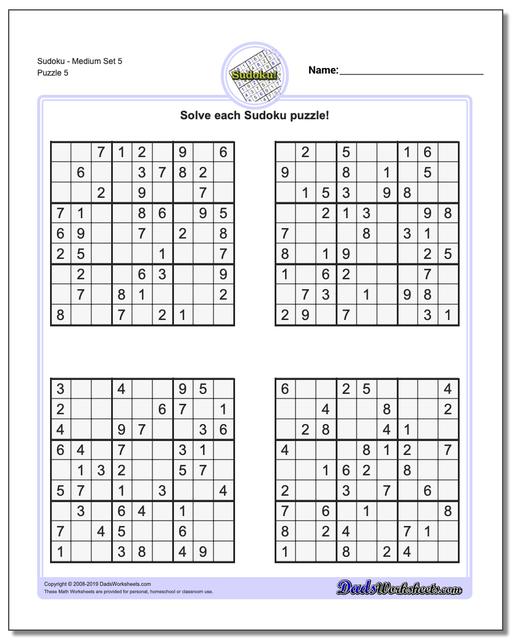 math worksheets sudoku sudoku sudoku medium set 5