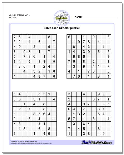 SudokuMedium Set 5 Worksheet