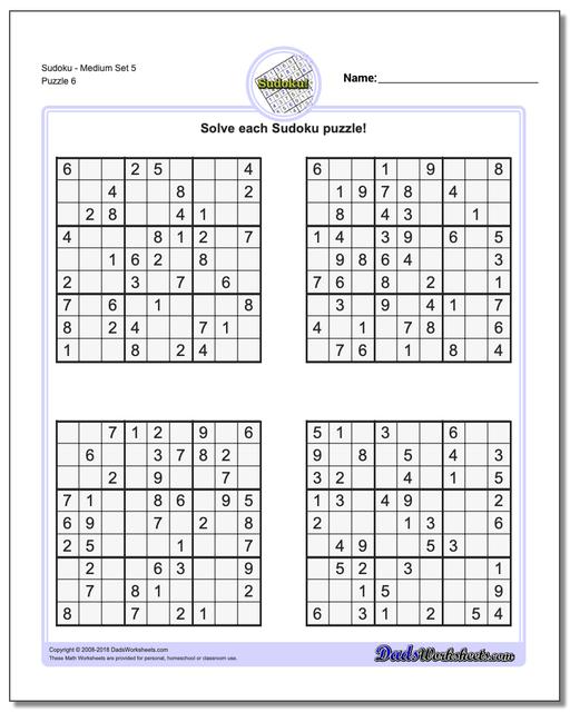 SudokuMedium Set 5 Worksheet