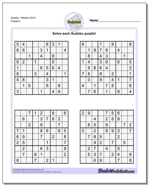 math worksheets sudoku sudoku sudoku medium set 5