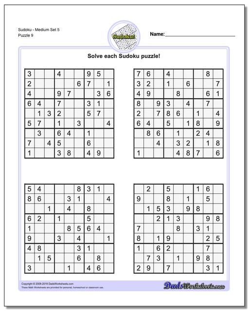 SudokuMedium Set 5 Worksheet