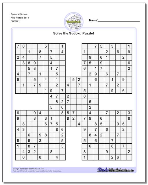 Sudoku Samurai Five Worksheet