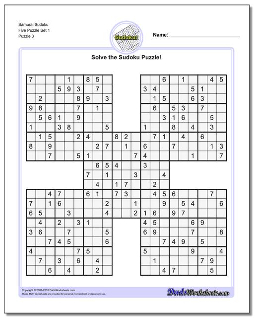 Samurai Sudoku Five Puzzle Set 1
