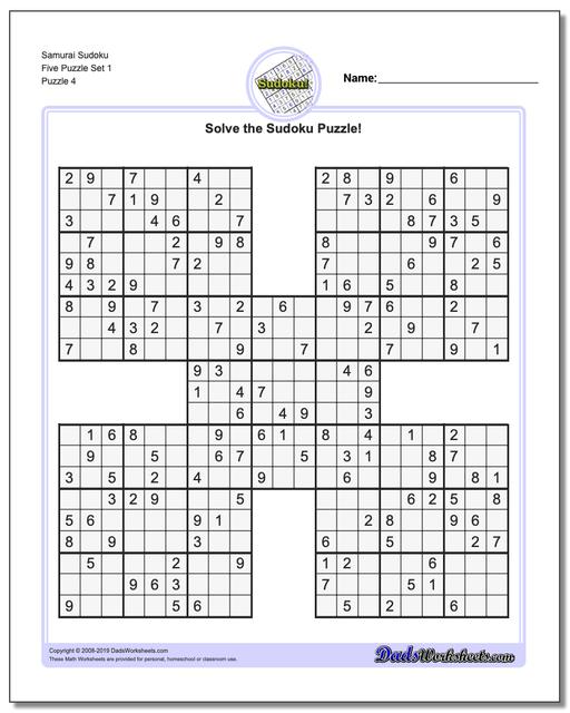 math worksheets sudoku sudoku samurai sudoku five puzzle set 1