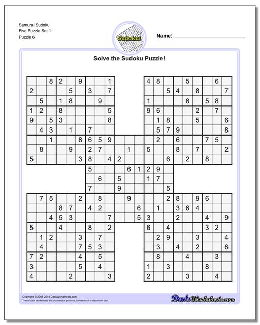 Samurai Sudoku Five Puzzle Set 1