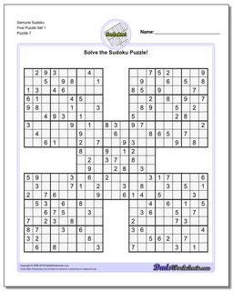 Samurai Sudoku Five Puzzle Set 1