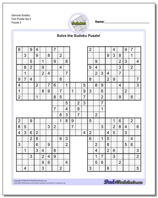 Samurai Sudoku Five Puzzle Set 2