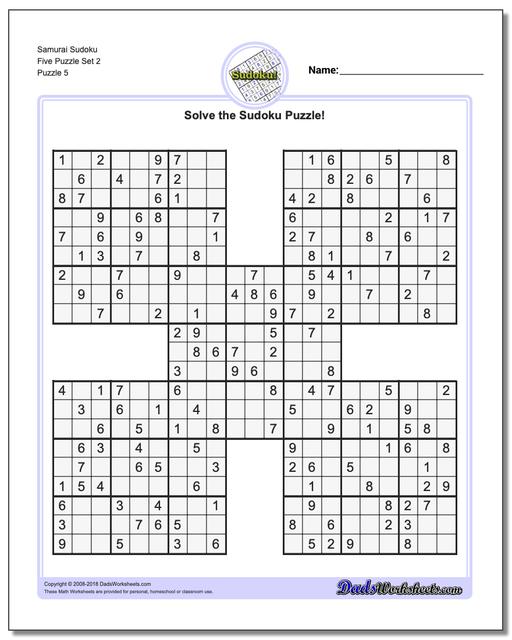 Samurai Sudoku Five Puzzle Set 2