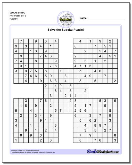 Samurai Sudoku Five Puzzle Set 2