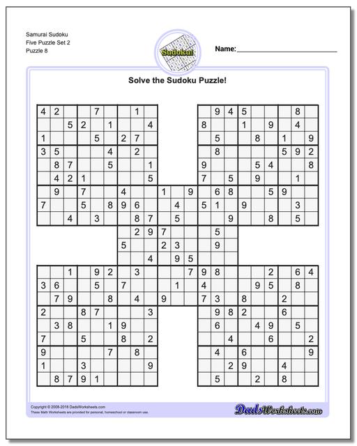 Samurai Sudoku Five Puzzle Set 2