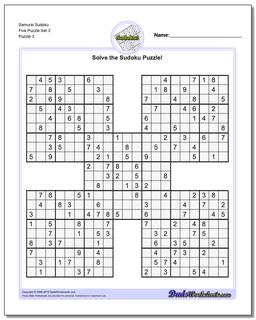 Samurai Sudoku Five Puzzle Set 3