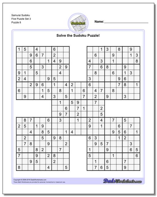 Samurai Sudoku Five Puzzle Set 3
