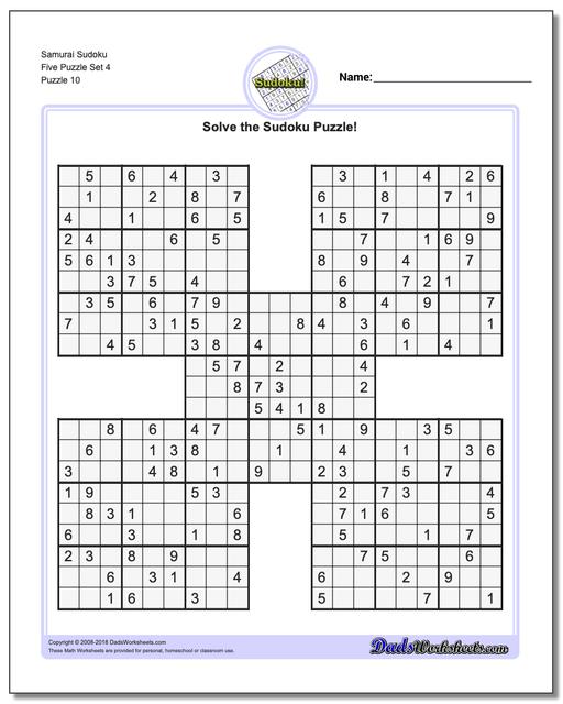 Samurai Sudoku Five Puzzle Set 4