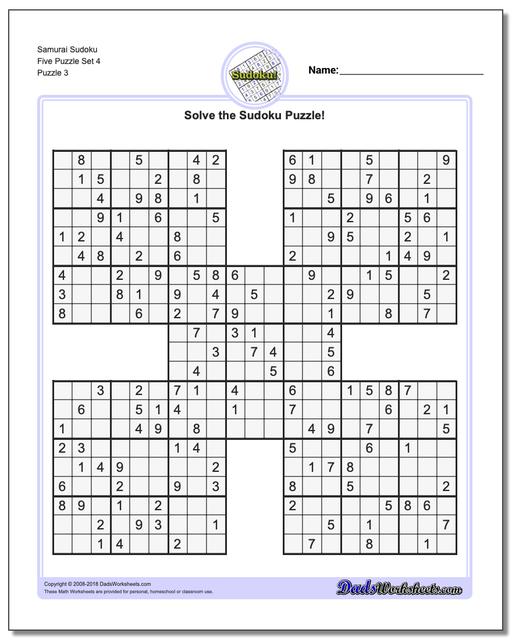 Samurai Sudoku Five Puzzle Set 4