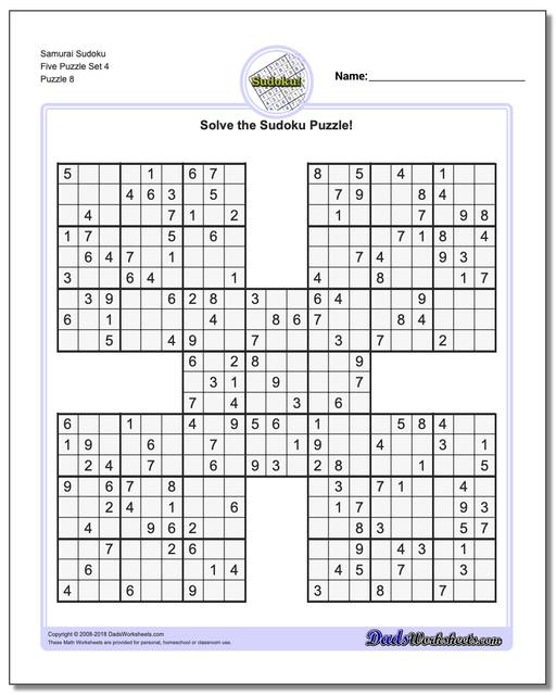 Samurai Sudoku Five Puzzle Set 4