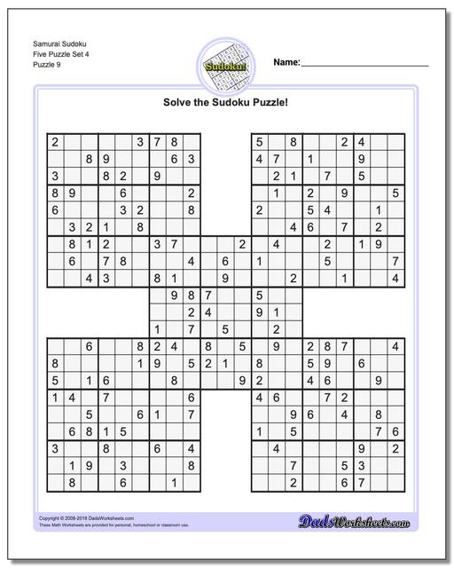 Samurai Sudoku Five Puzzle Set 4