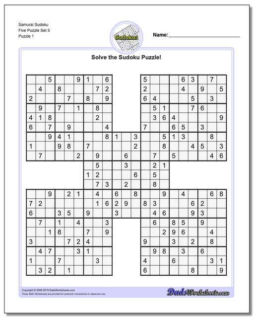 Printable Sudoku Puzzle Samurai Five Puzzle Set 5