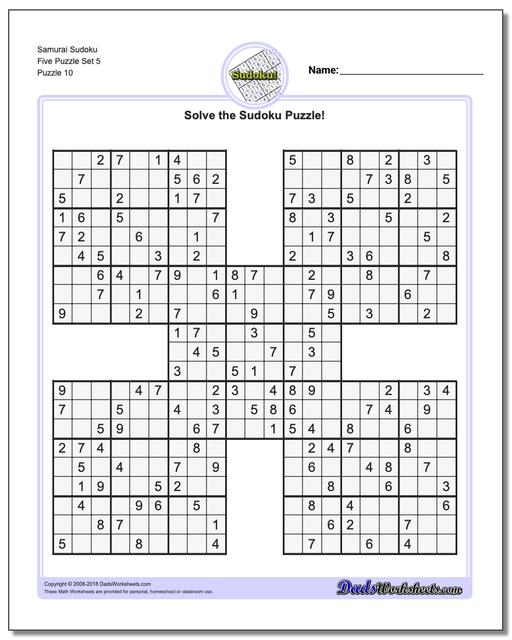 Samurai Sudoku Five Puzzle Set 5