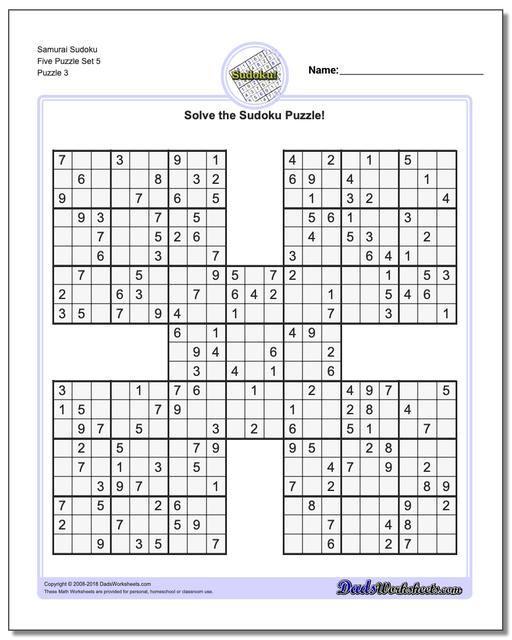 Samurai Sudoku Five Puzzle Set 5