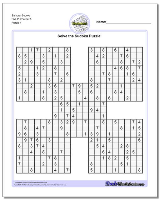 Samurai Sudoku Five Puzzle Set 5