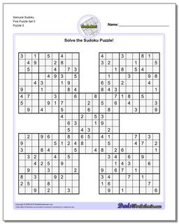 Samurai Sudoku Five Puzzle Set 5