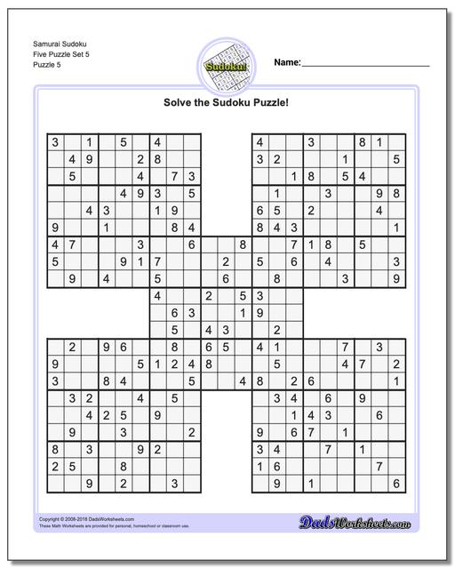 Samurai Sudoku Five Puzzle Set 5